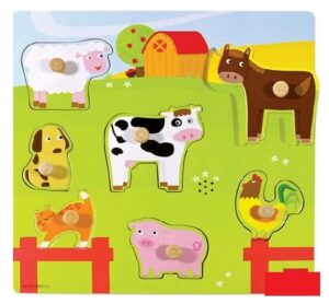 noppenpuzzel boerderijdieren met geluid hout 7 stukjes