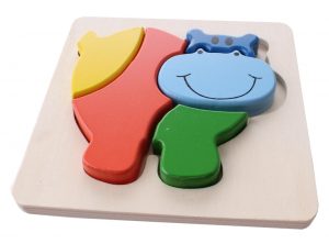 houten babypuzzel nijlpaard 14 x 14 cm