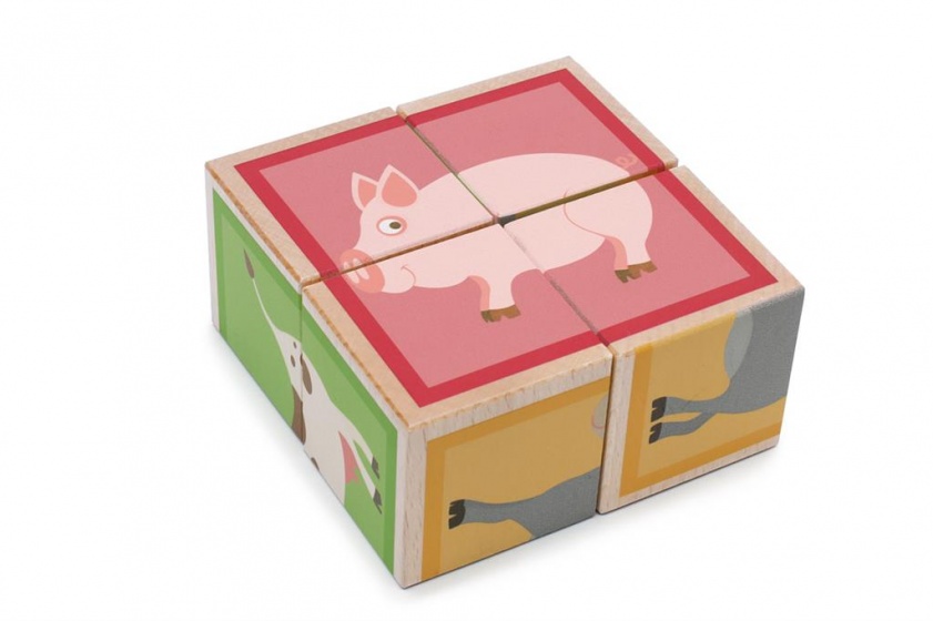 blokkenpuzzel boerderijdieren 4 stukken 9 cm