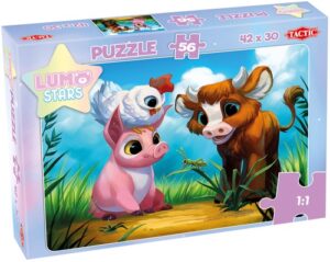 kinderpuzzel Lumo Stars varken, koe en kip 56 stukjes