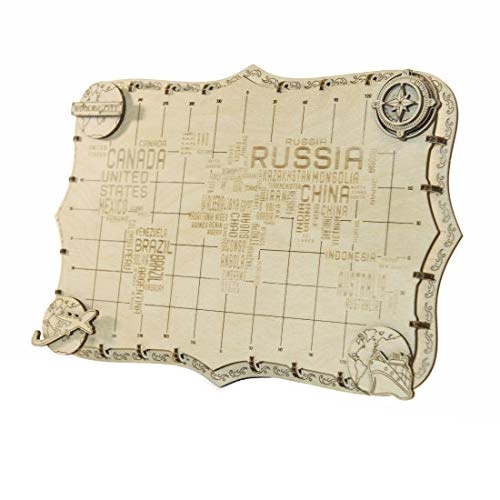Houten 3D-puzzel wereldkaart tekst